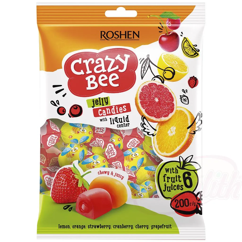 [83207] ROSHEN - "Crazy Bee Fruity" Bonbons gélifiés fourrés aux saveurs fruités 200g