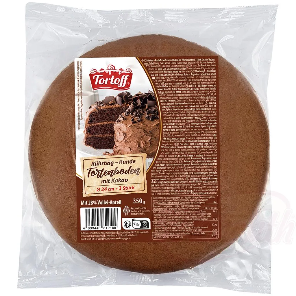 TORTOFF - Pâte brisée – Fond de tarte rond au cacao,24 cm x 3 pièces 350g
