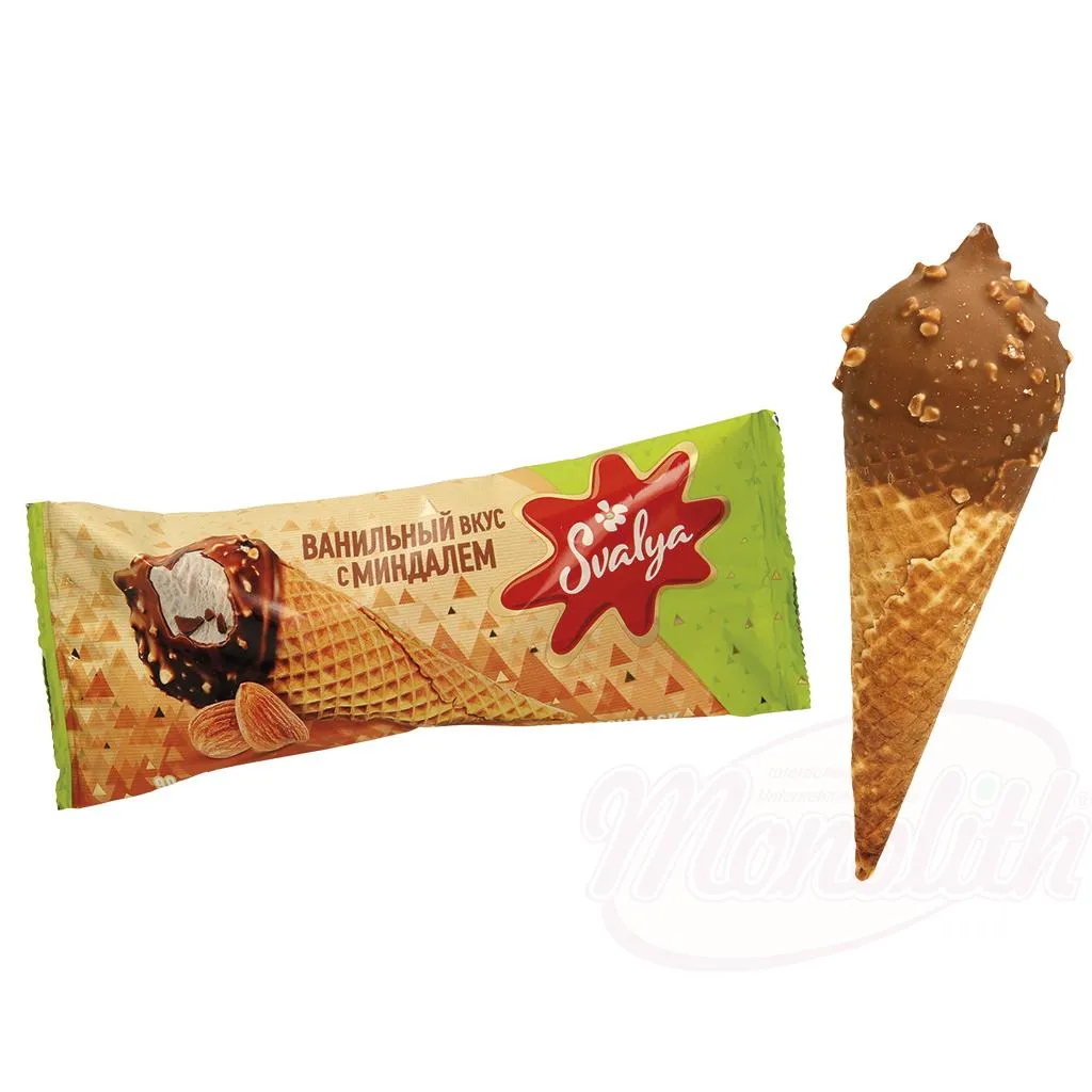 Glace goût vanille avec glaçage au cacao et aux amandes