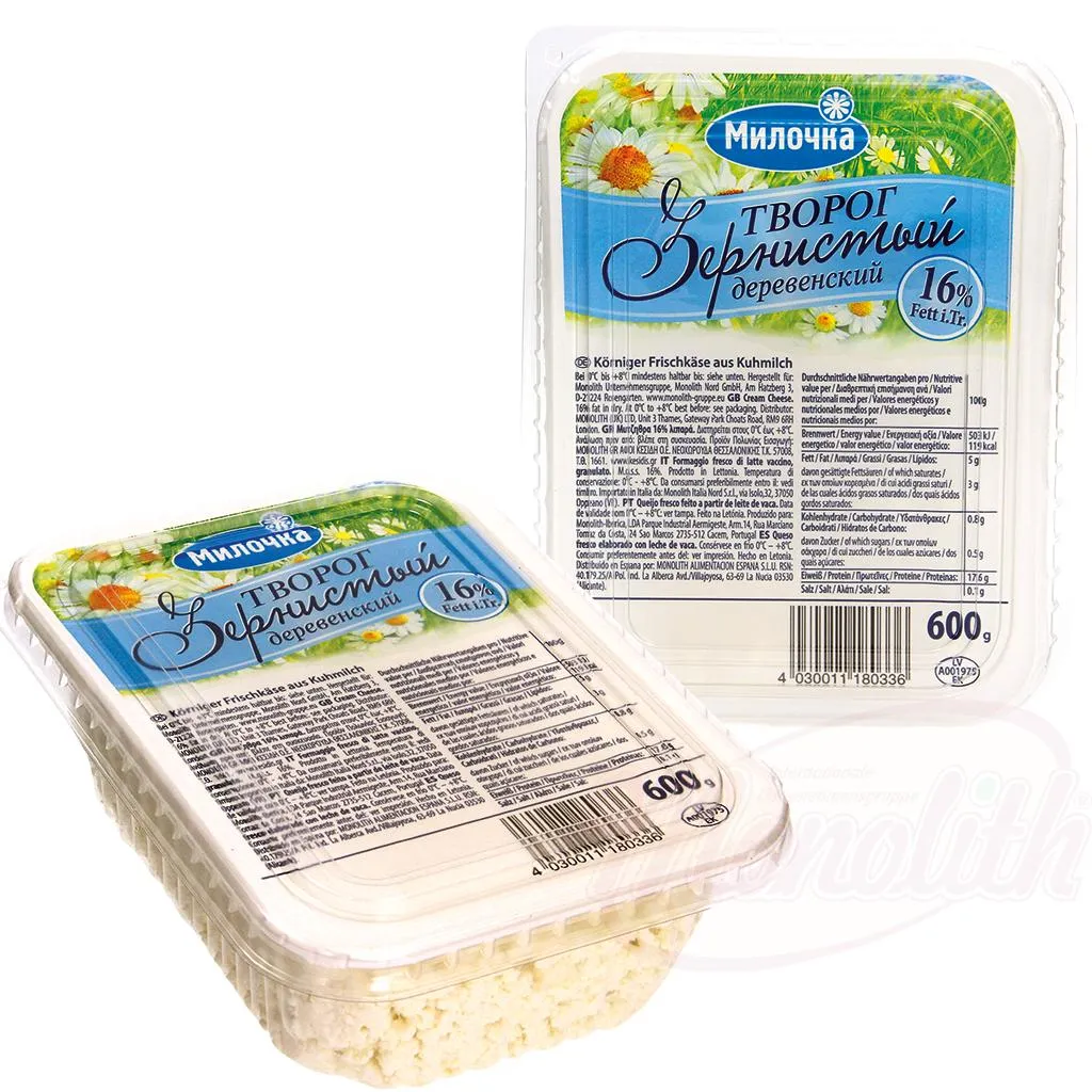 MILOCHKA - Fromage blanc granuleux "Tvorog derevenskij" 16% MG, 600g