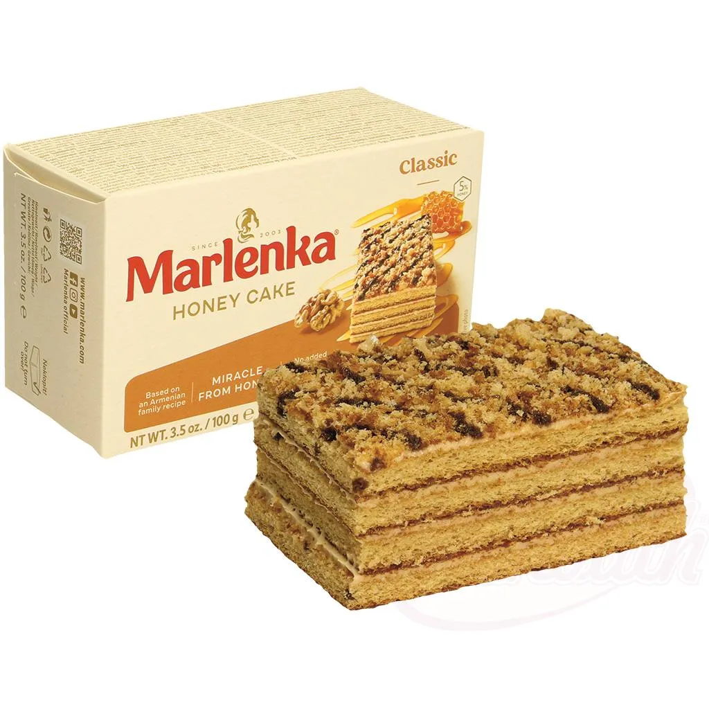 Gâteau "Marlenka" fourré à 51 % de crème au caramel et à 5 % de miel, surgelé