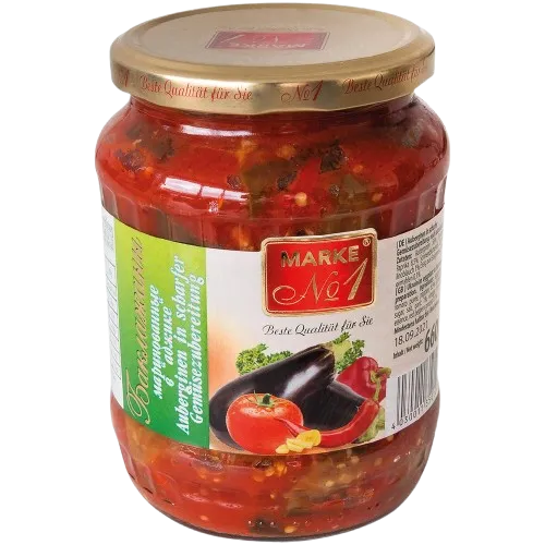 MARKE N°1 - Aubergines marinées dans de l'adzhika (préparation de légumes épicées) 660g
