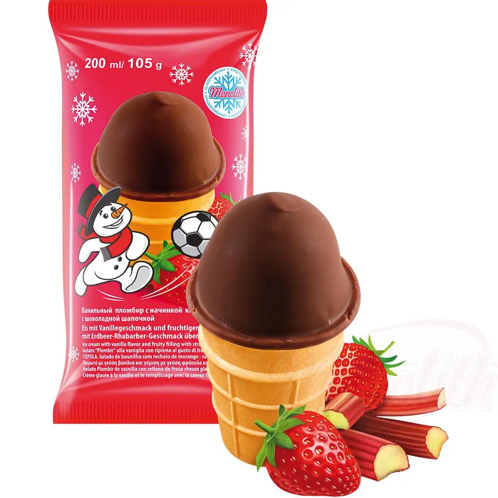 MONOLITH - Glace vanille fourrés à la fraise-rhubarbe, enrobée chocolat 105g