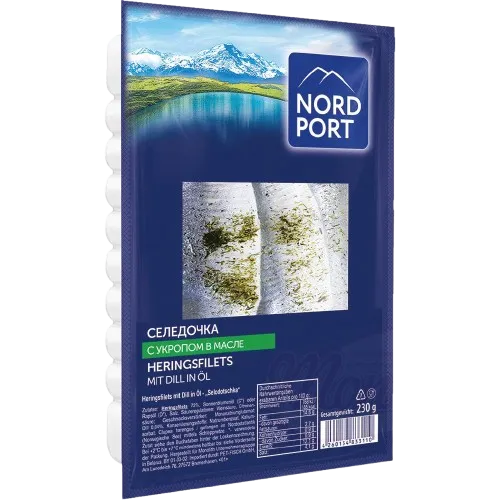 NORD PORT - Filets de harengs à l'aneth "Selodotschka" dans l'huile 230g