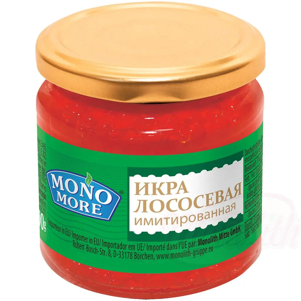 "MONO MORE" Imitation de caviar de saumon à base de fond de poisson et d’enrobage d’alginate