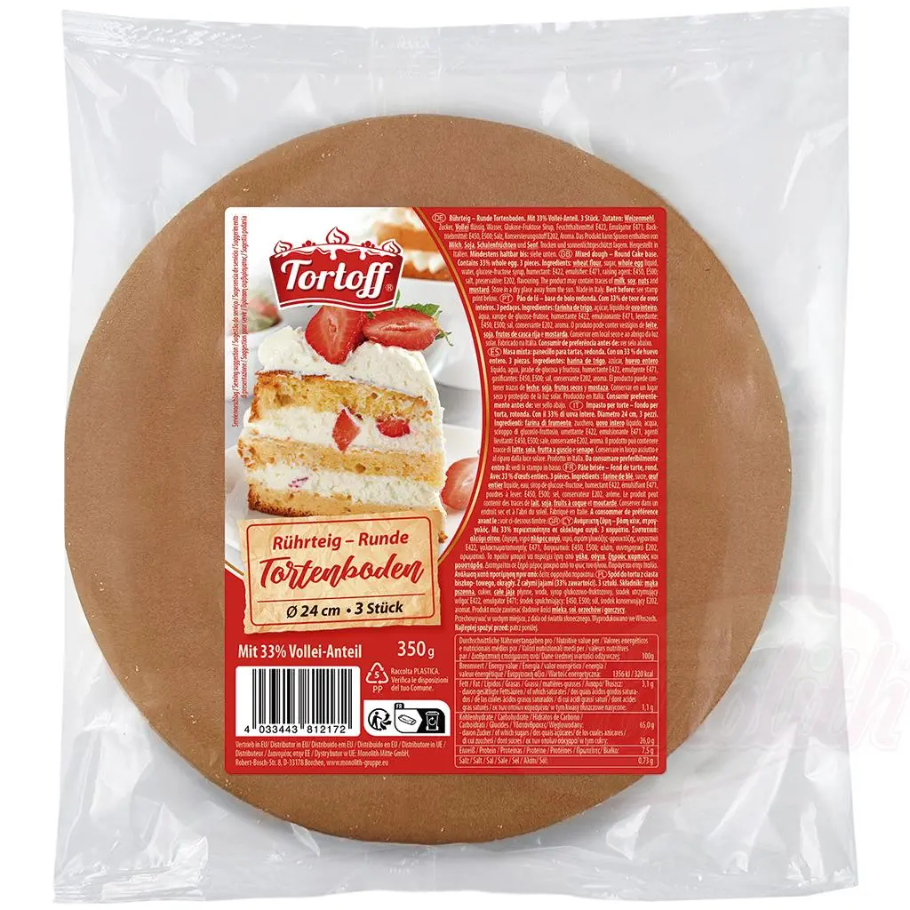 TORTOFF - Pâte brisée – Fond de tarte, rond, Diamètre 24 cm, 3 pièces, 350g