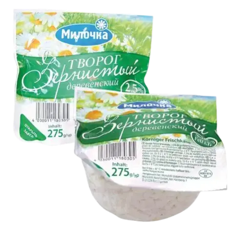 [18030] MILOCHKA - Fromage blanc granuleux 'Tvorog derevenskij' 2,5% MG, 275g