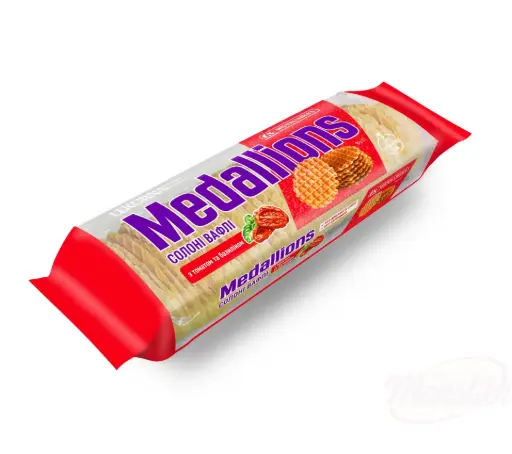 [80025] LEKORNA - Feuilles de gaufrette salées 'Medaillons' tomate séchée/basilic 90g